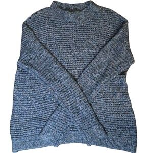St. Johns Bay  blue multi color stitch long sleeve crochet knit sweater womens L